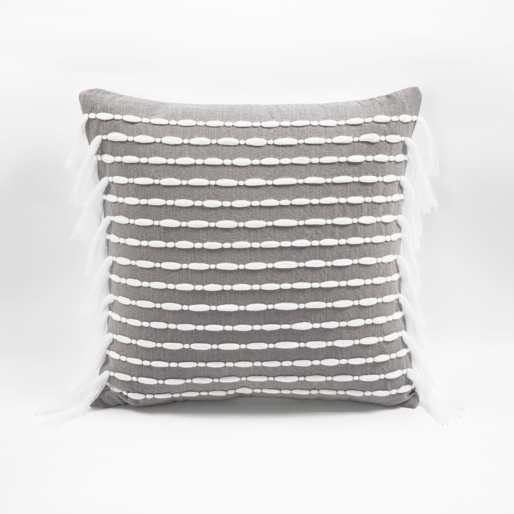 Coastal Decorative Pillows, Stripe Tassel, Taupe | Crumbs Home