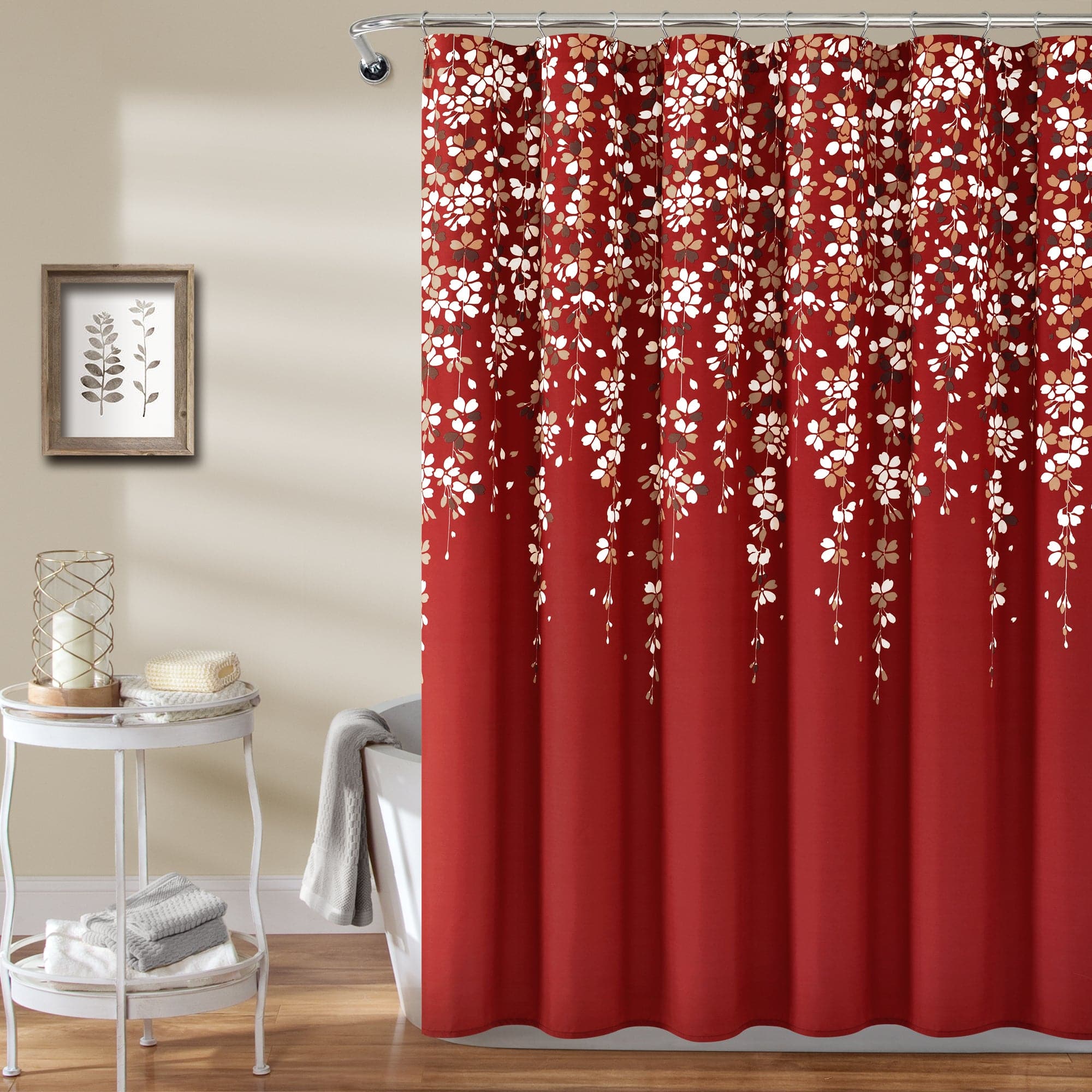 VEHFA Red Monogram Letter X with Red Floral Shower Curtain