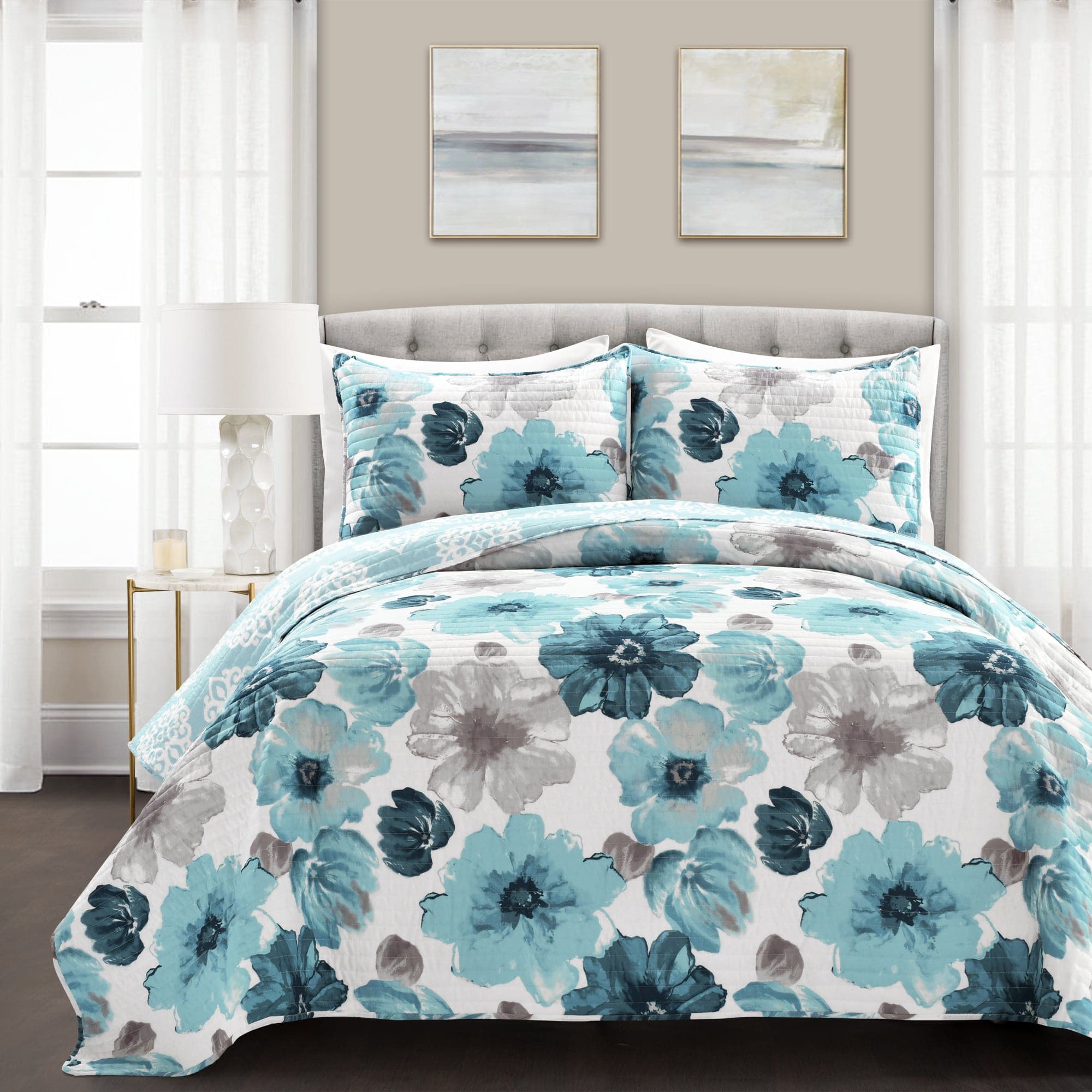 Leah Quilt 3 Piece Set - Full/Queen / Blue