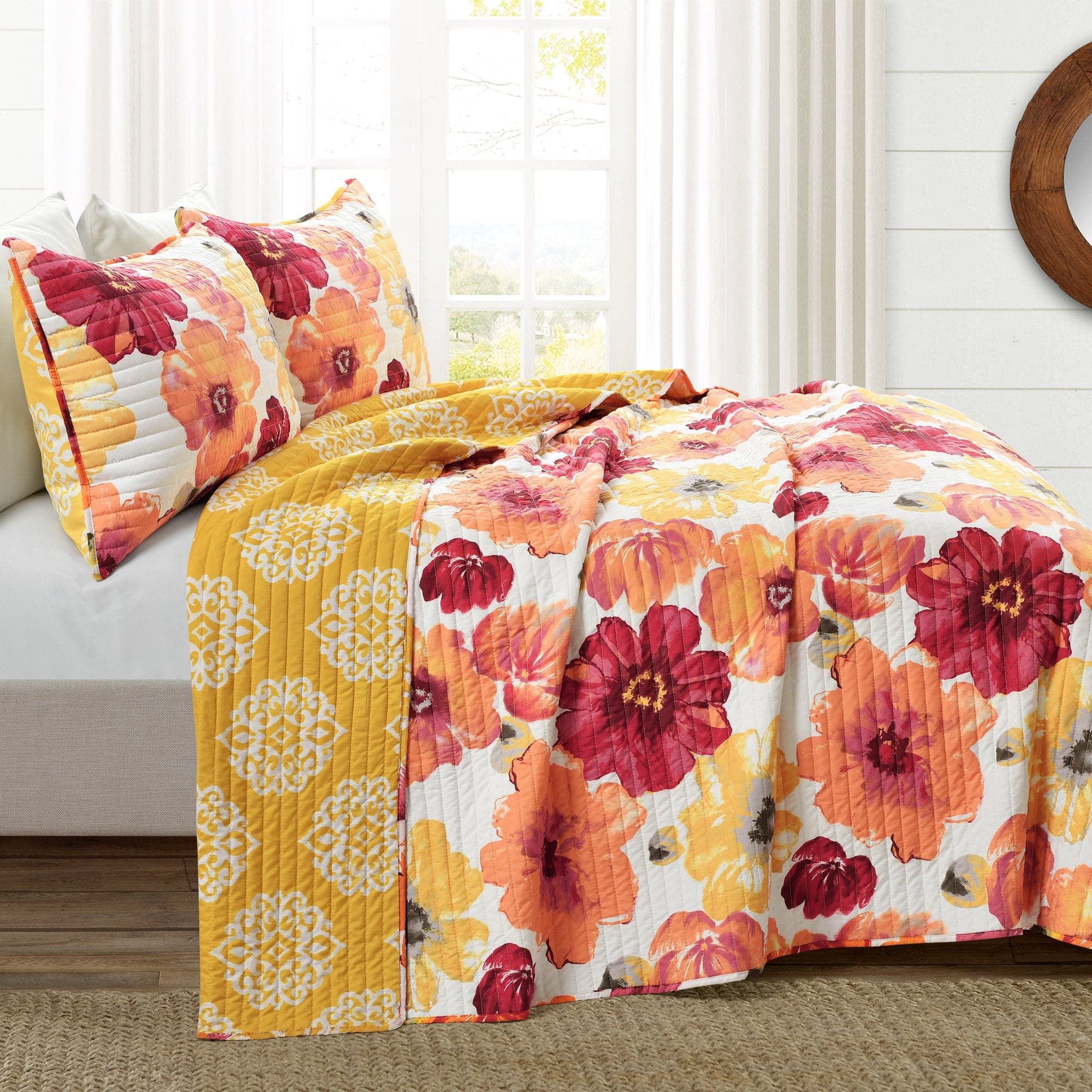 Leah Quilt 3 Piece Set - King / Red_Orange