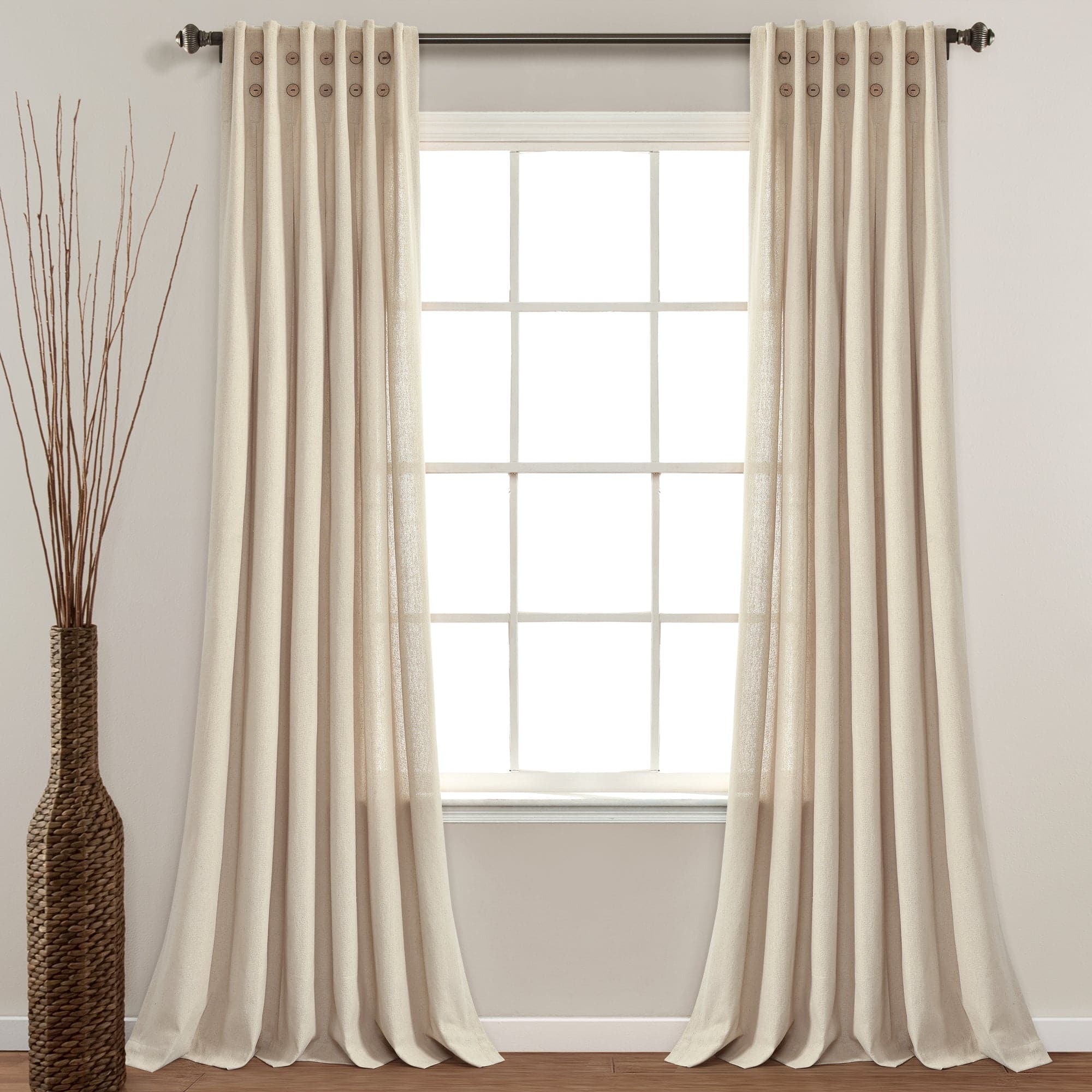 Linen Button Pinched Pleat Window Curtain Panel | Lush Decor | www