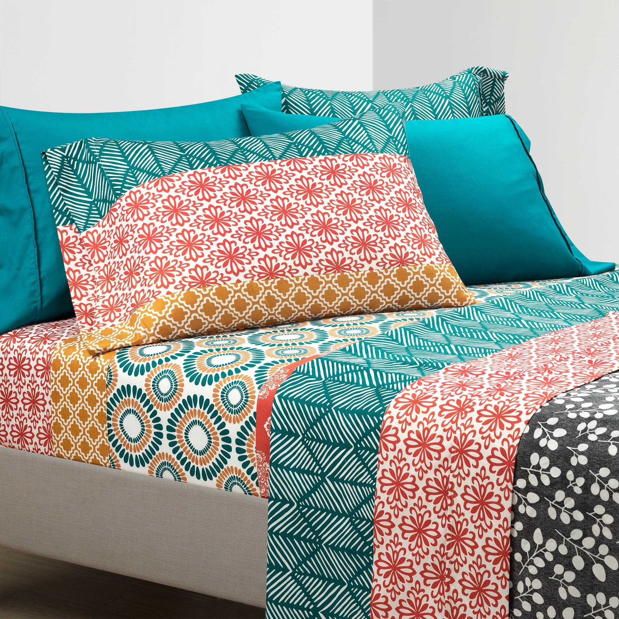 Lush Decor Bohemian Stripe 7 Piece Comforter Set Full/Queen Turquoise Orange