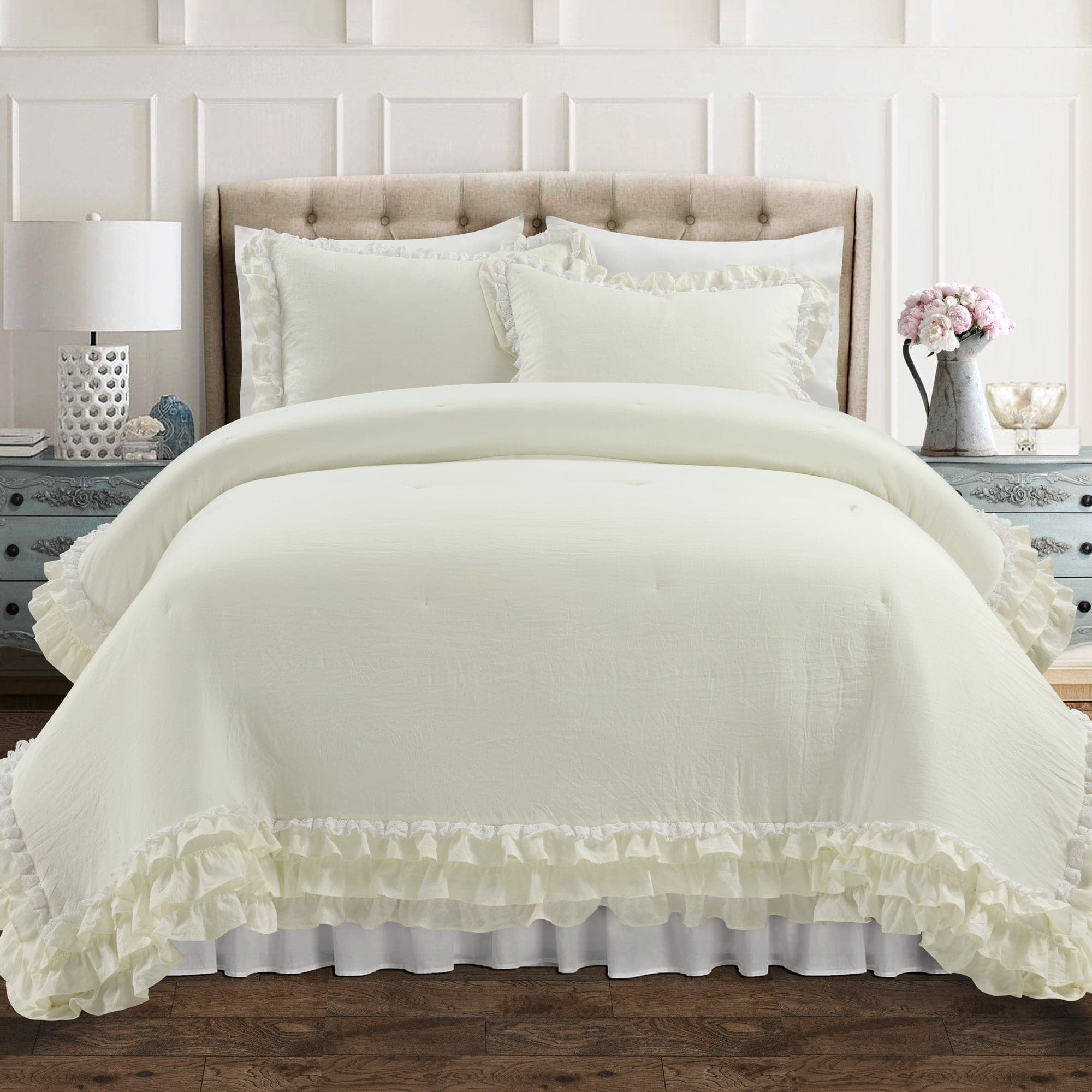 Ella Ruffle Lace 3 Piece Comforter Set | Lush Decor | www