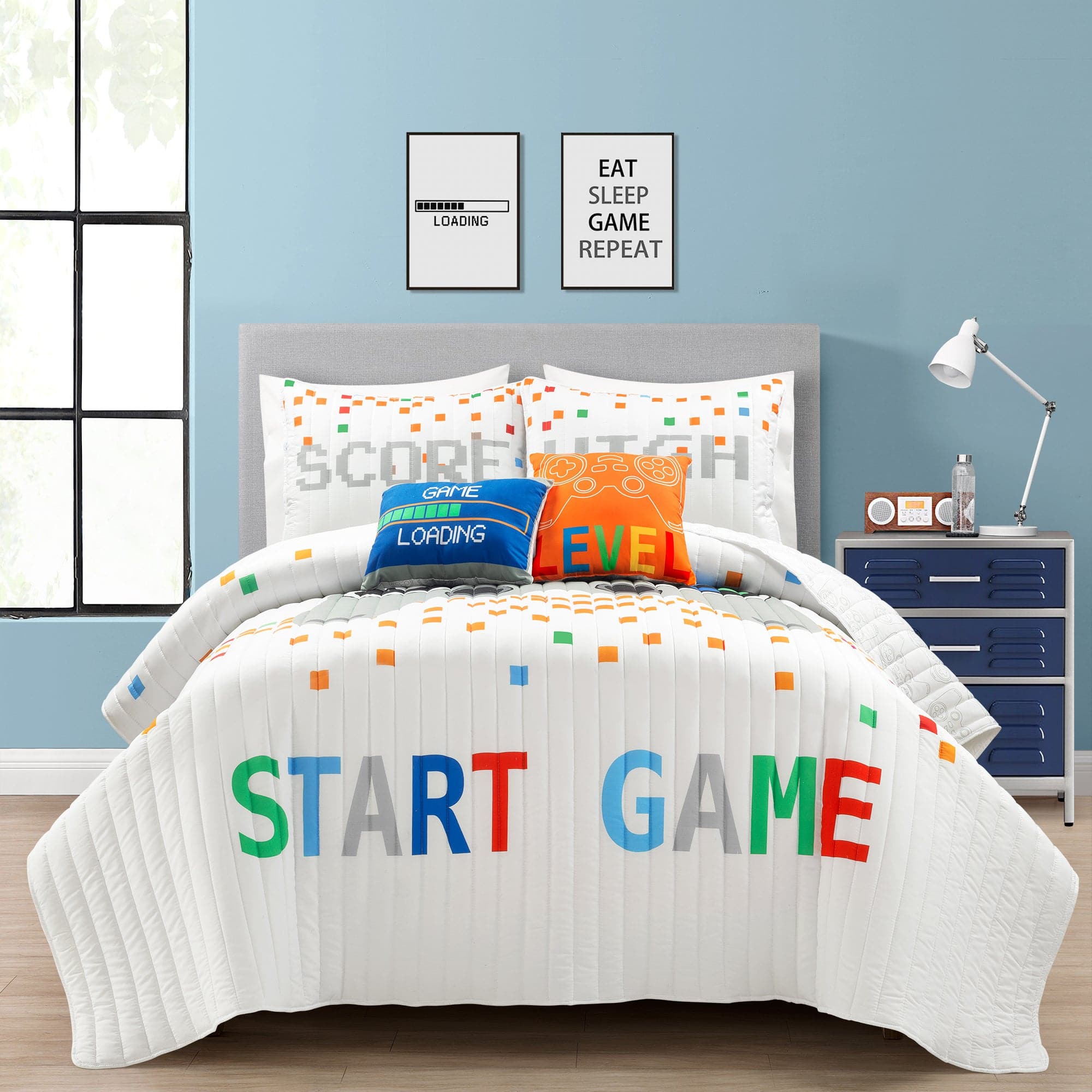 Comforter Set Queen Size, Gamer Kids Bedding Set for Kids and Adults  Bedroom Decor, Video Boy Comforter Set and 2 Pillow Cases