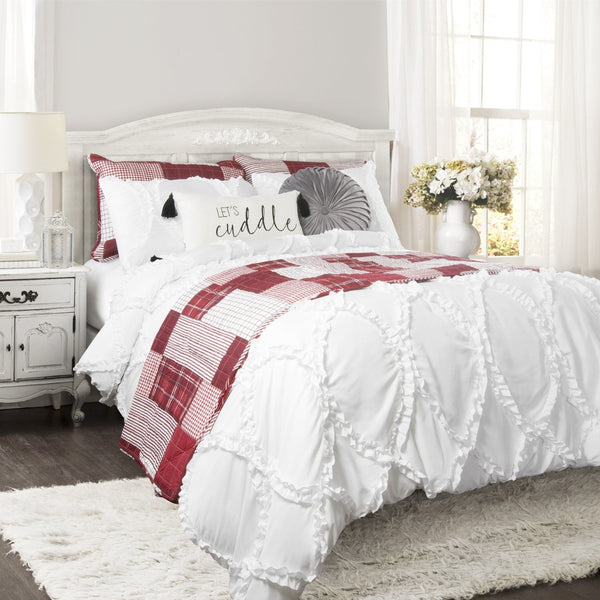 Avon 3 Piece Comforter Set - Queen / White