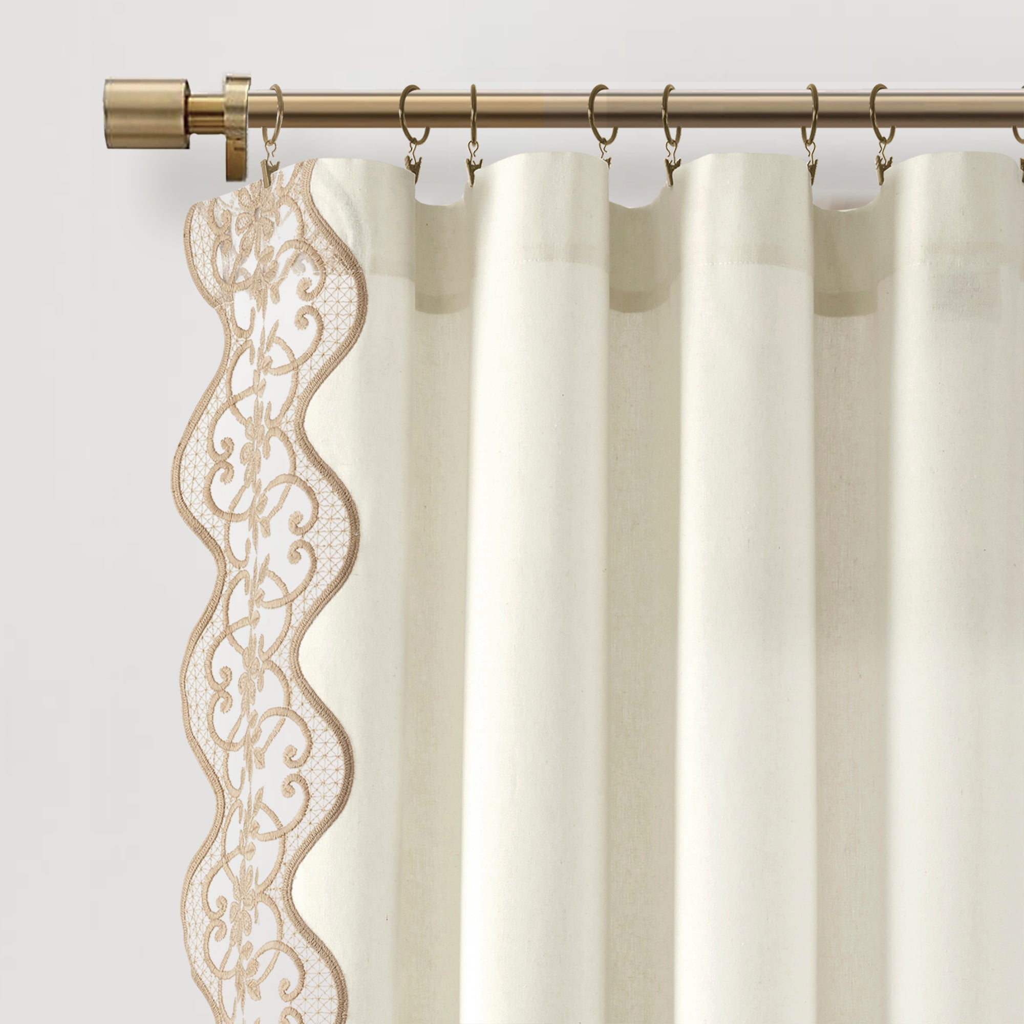 Scalloped Edge Lace Border Window Curtain Panel