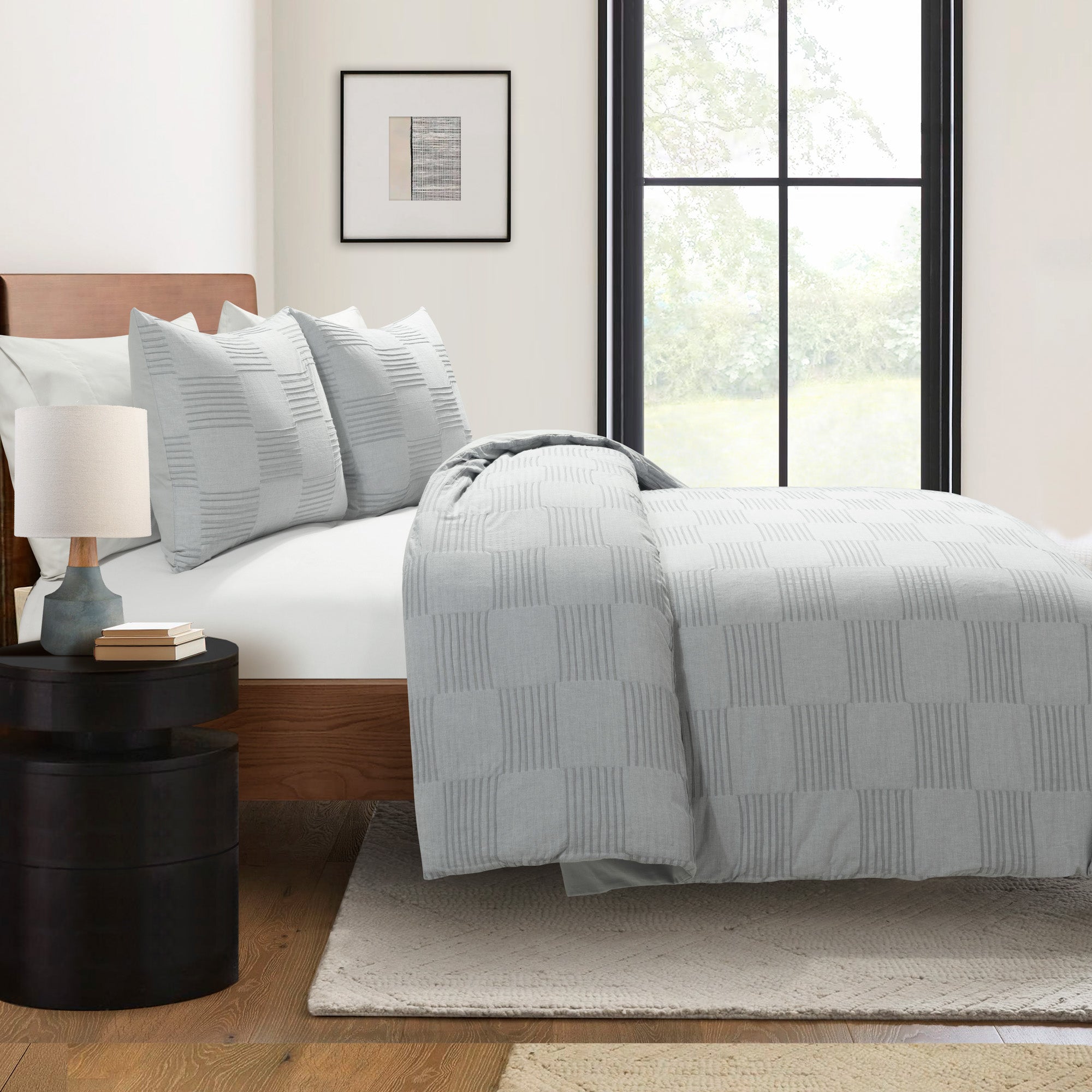 Sorano Chambray Textured Jacquard Cotton Duvet Cover 3 Piece Set