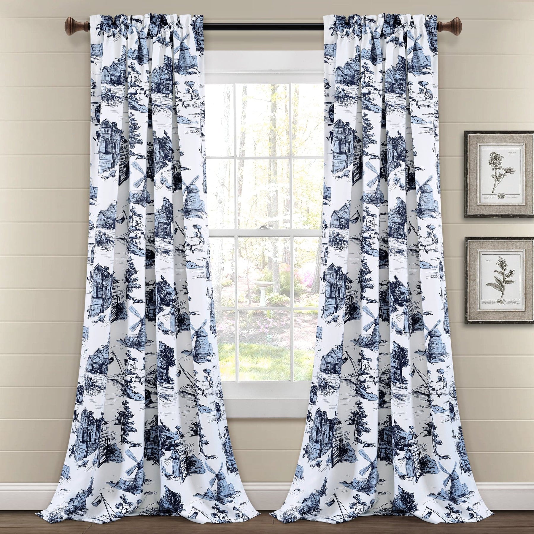 French Country Toile Room Darkening Window Curtain Set | Lush Decor ...