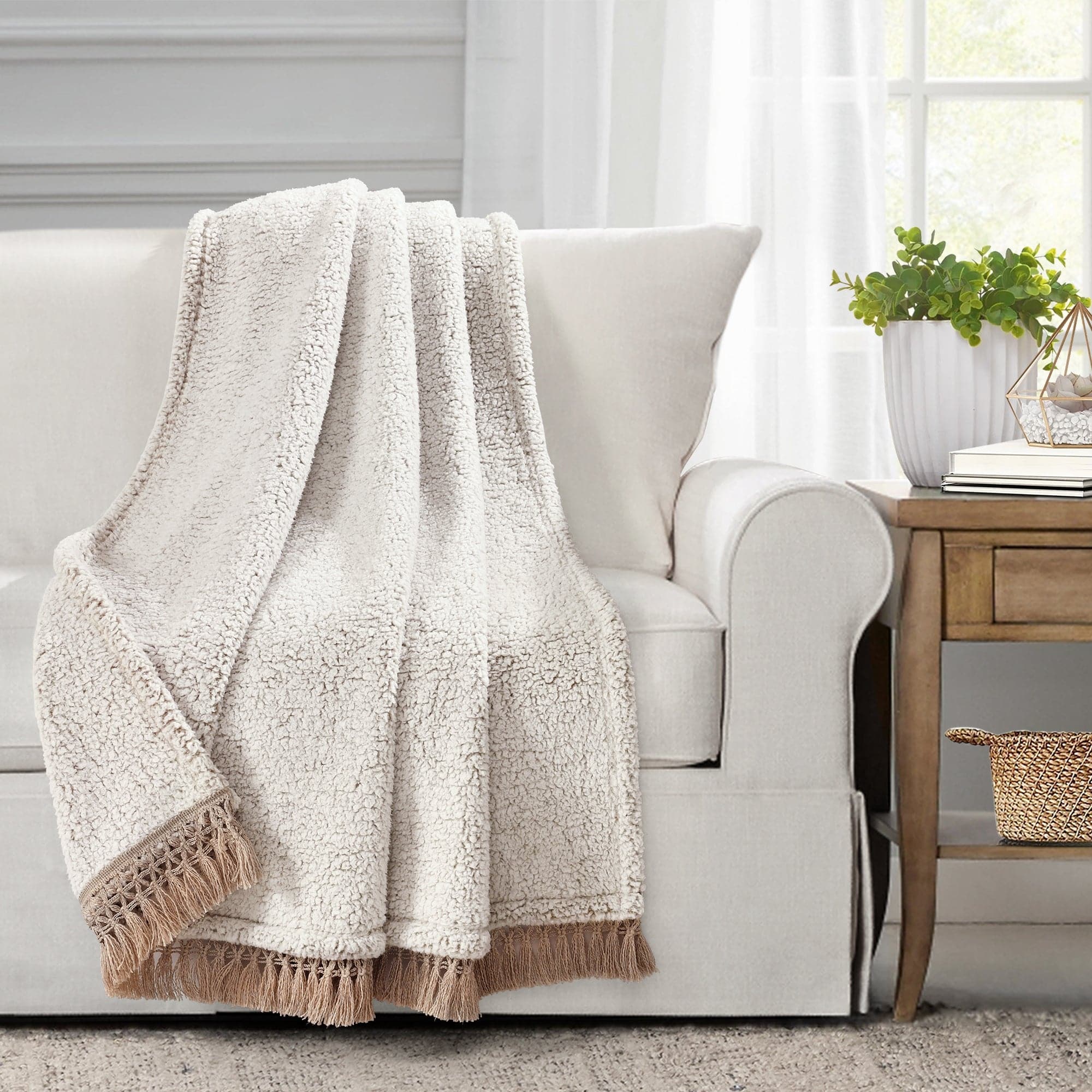 Cream fringe 2024 throw blanket