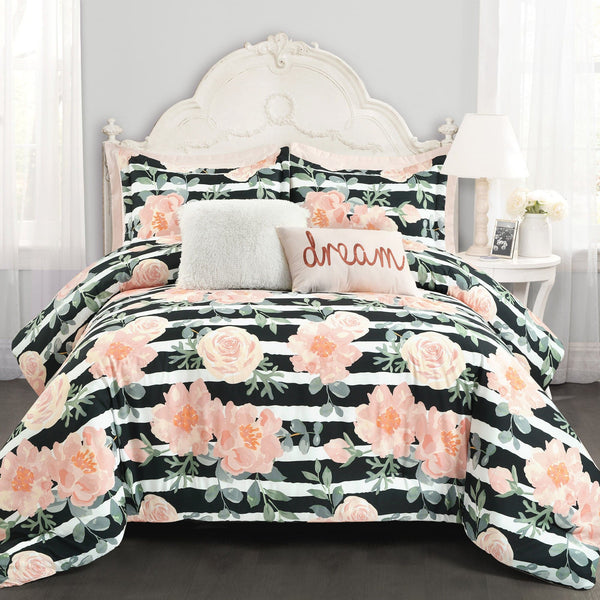 Lush Decor Floral Watercolor 7-Piece Comforter Set, Blue, King