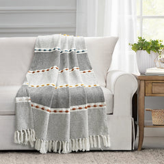 Herringbone Stripe Yarn Dyed Cotton Woven Tassel Throw | Lush