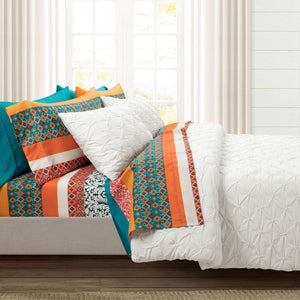 Lush Decor Bohemian Stripe 7 Piece Comforter Set Full/Queen Turquoise Orange