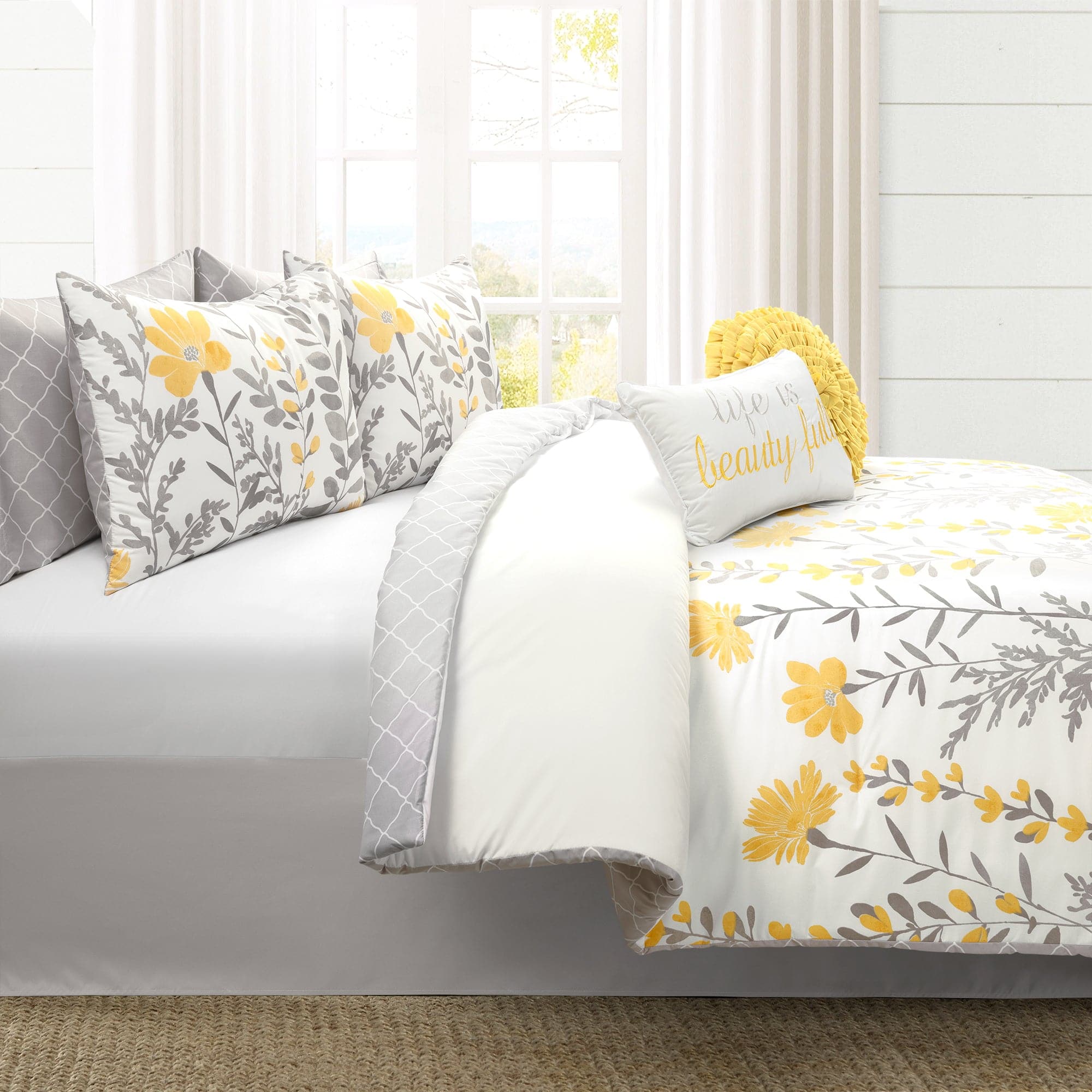 Aprile Reversible Comforter 8 Piece Set - King / Yellow_Gray