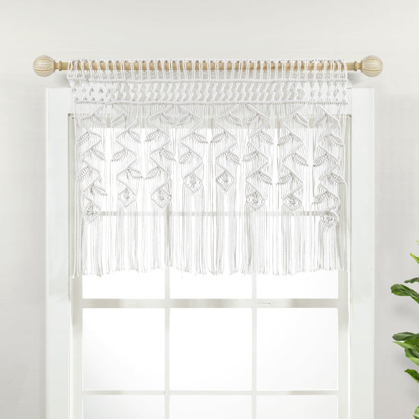 1pc Translucent White Valance With Beads Lace Macrame Curtain Head,  Minimalist Wave Mantle, Rod Pocket Short Valance, For Living Room Bedroom  Window D