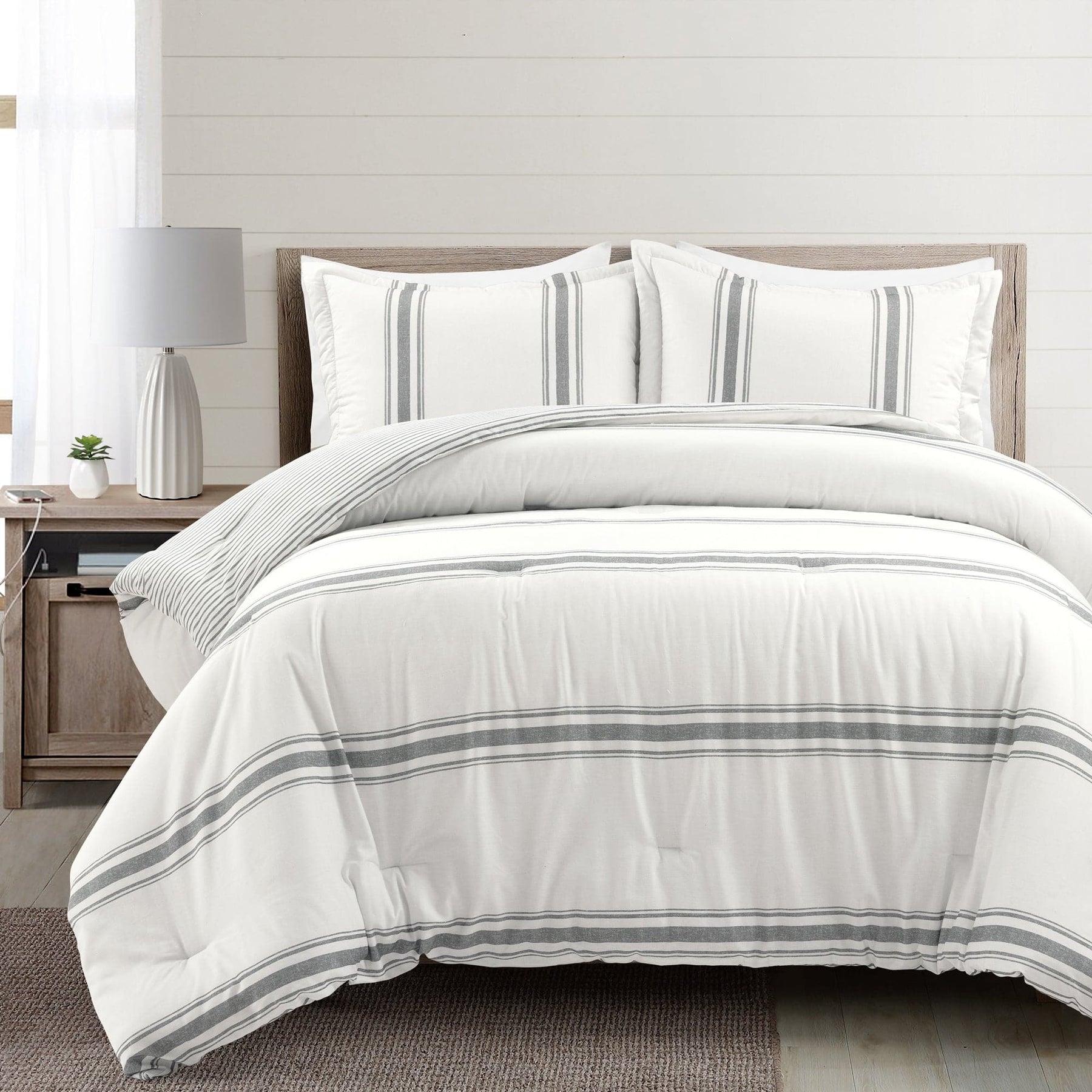 Farmhouse Stripe Cotton Reversible Comforter Set | Lush Decor | www ...