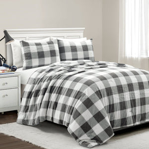 Plaid Ultra Soft Faux Fur All Season Comforter Set | Lush Decor