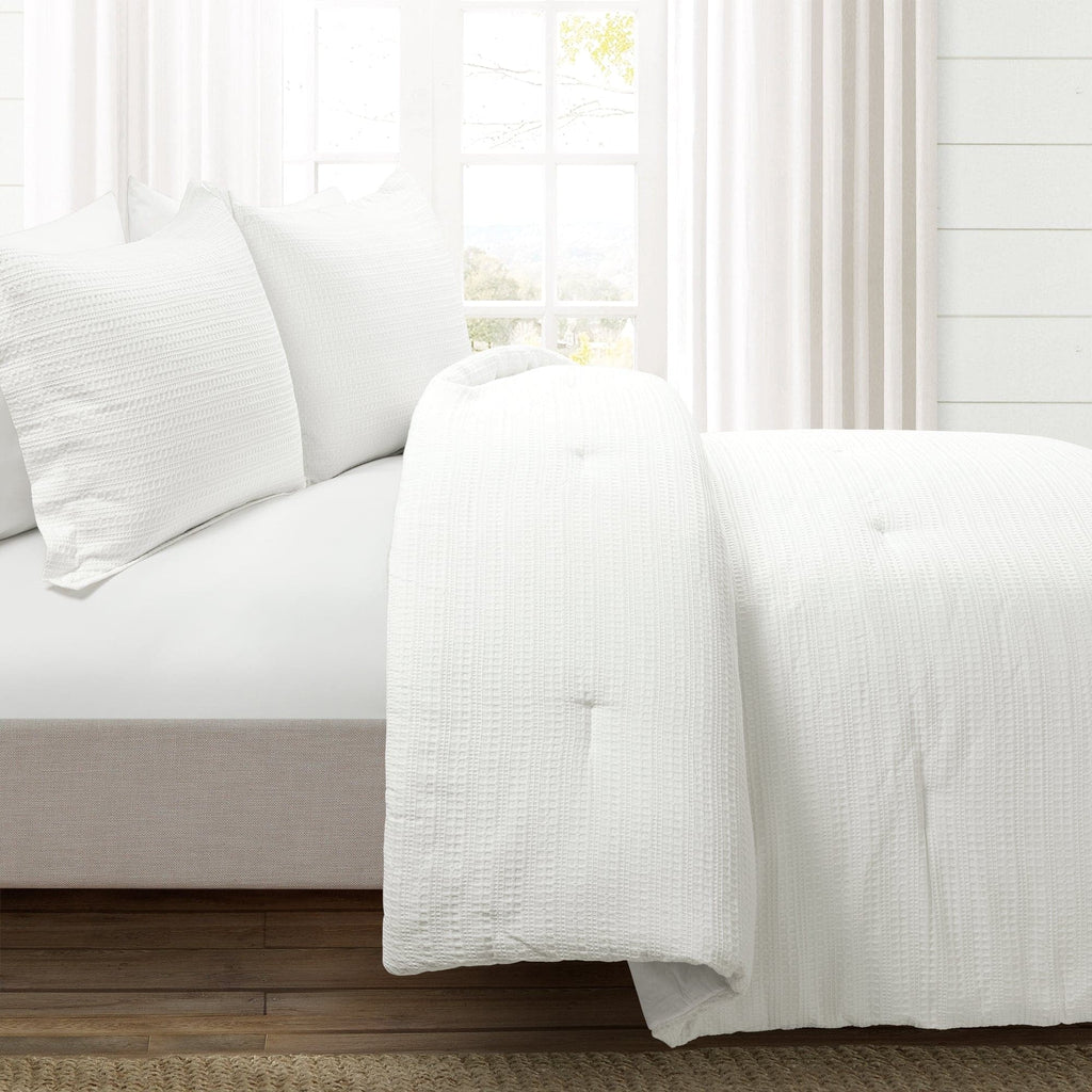 Haniya Solid Waffle Woven Cotton Textured Comforter 3 Piece Set | Lush ...