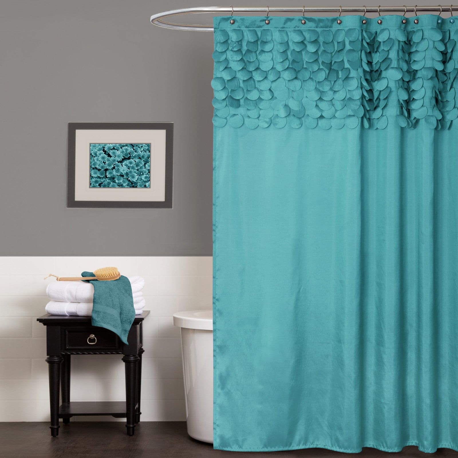 Gray and Teal Shower Curtain and Bath Rug Sets Modern -   Turquoise  bathroom, Teal bathroom decor, Teal shower curtains